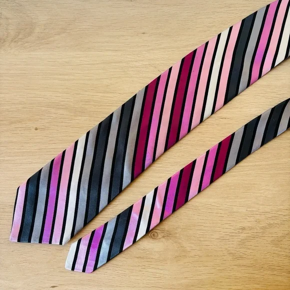 Ted‎ Baker Pink and Black Striped Silk Tie - Picture 7 of 8